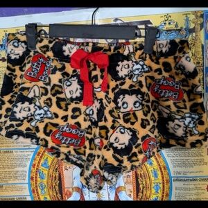 Betty Boop Leopard Print Fleece Shorts with Red Bow